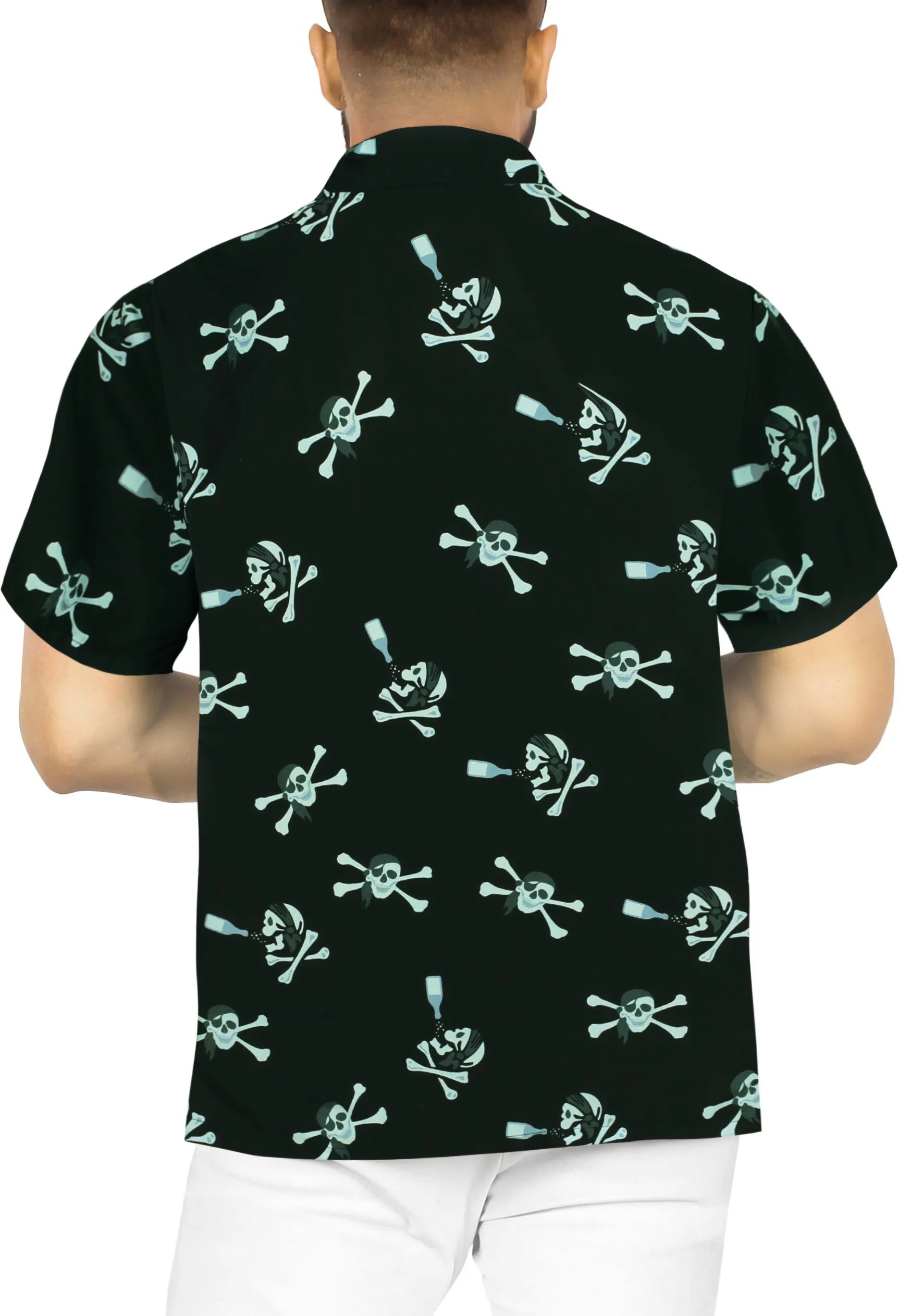 La Leela Halloween Men's Skull Printed Black Shirt