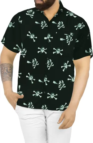 La Leela Halloween Men's Skull Printed Black Shirt