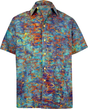 LA LEELA Men's Wear Summer Everyday Essentials Shirt 100% NATURAL COTTON  Blue Hawaiian Aloha shirt R_Blue_Turquoise_Orange