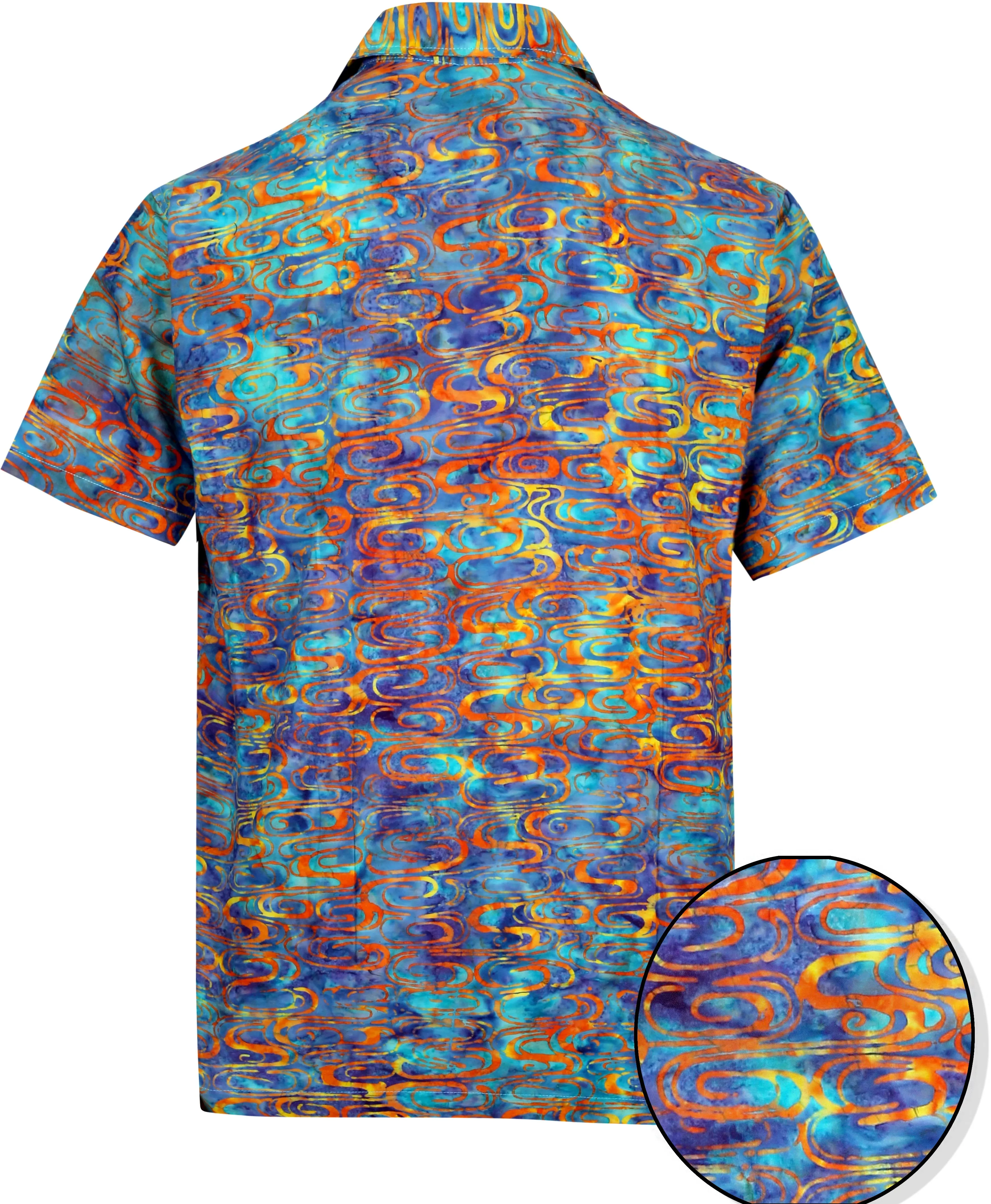 LA LEELA Men's Wear Summer Everyday Essentials Shirt 100% NATURAL COTTON  Blue Hawaiian Aloha shirt R_Blue_Turquoise_Orange