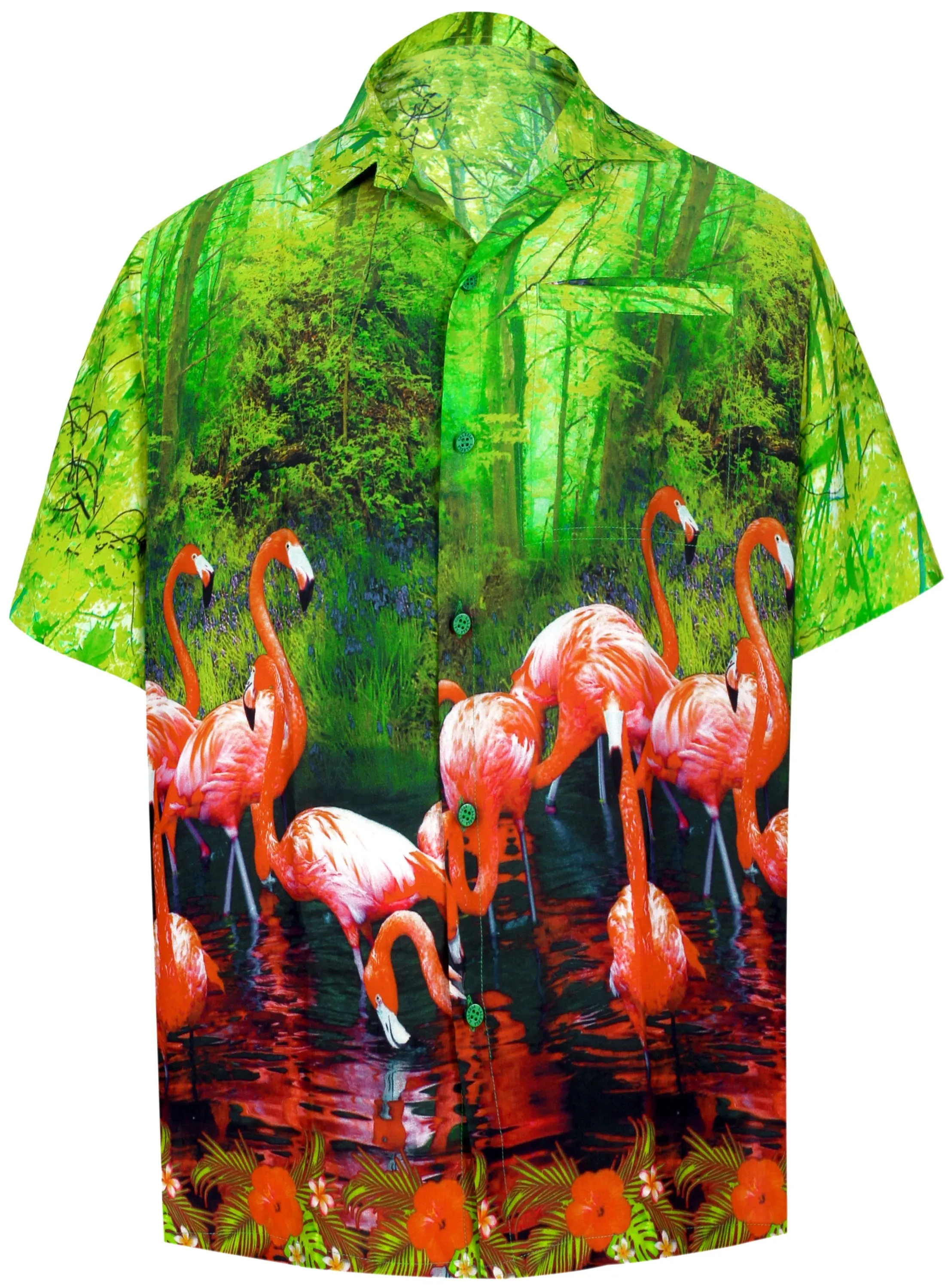 LA LEELA Shirt Casual Button Down Short Sleeve Beach Shirt Men Aloha Pocket shirt Green_W599