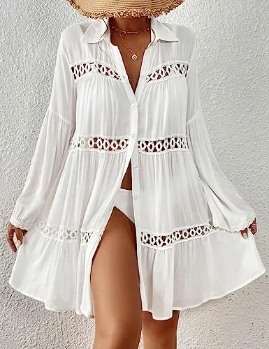 Long Sleeve Swimsuit Cover Up - Flowy Beach Shirt Dress