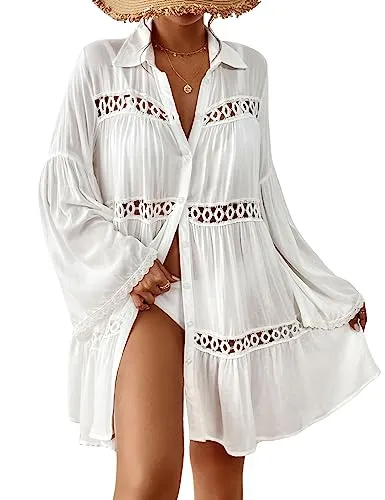 Long Sleeve Swimsuit Cover Up - Flowy Beach Shirt Dress