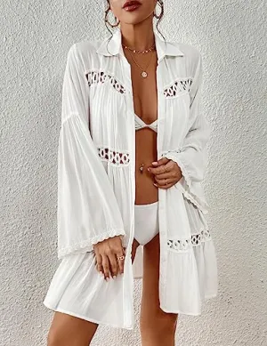Long Sleeve Swimsuit Cover Up - Flowy Beach Shirt Dress