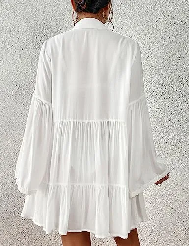 Long Sleeve Swimsuit Cover Up - Flowy Beach Shirt Dress
