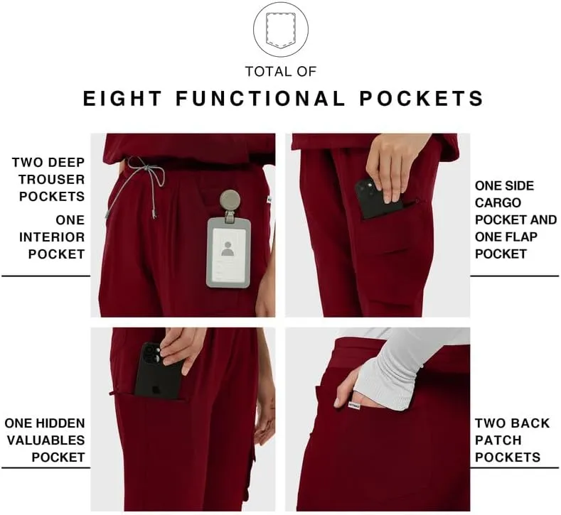 Medical Scrub Pants for Women  Mid Rise Jogger Pants with Yoga Waistband, 4-Way Stretch, Anti-Wrinkle & 8 Pockets