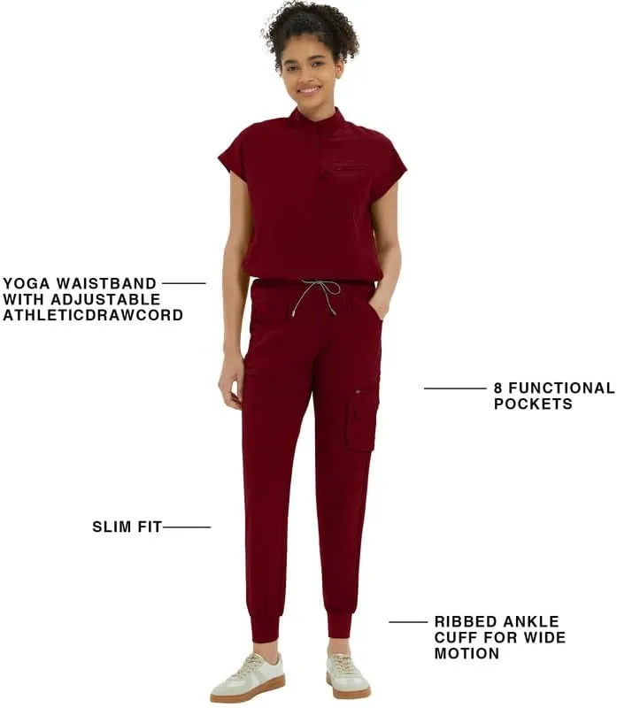 Medical Scrub Pants for Women  Mid Rise Jogger Pants with Yoga Waistband, 4-Way Stretch, Anti-Wrinkle & 8 Pockets