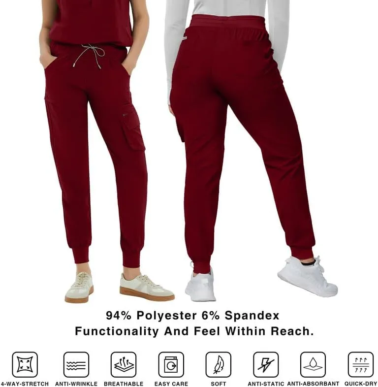 Medical Scrub Pants for Women  Mid Rise Jogger Pants with Yoga Waistband, 4-Way Stretch, Anti-Wrinkle & 8 Pockets