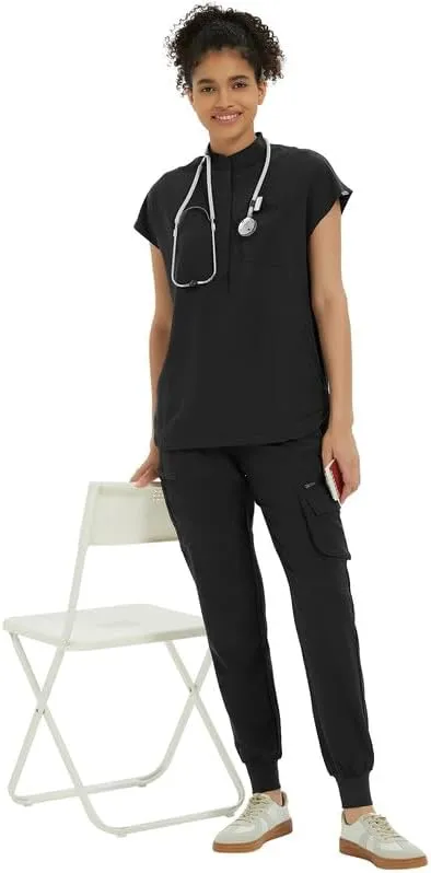 Medical Scrub Pants for Women  Mid Rise Jogger Pants with Yoga Waistband, 4-Way Stretch, Anti-Wrinkle & 8 Pockets
