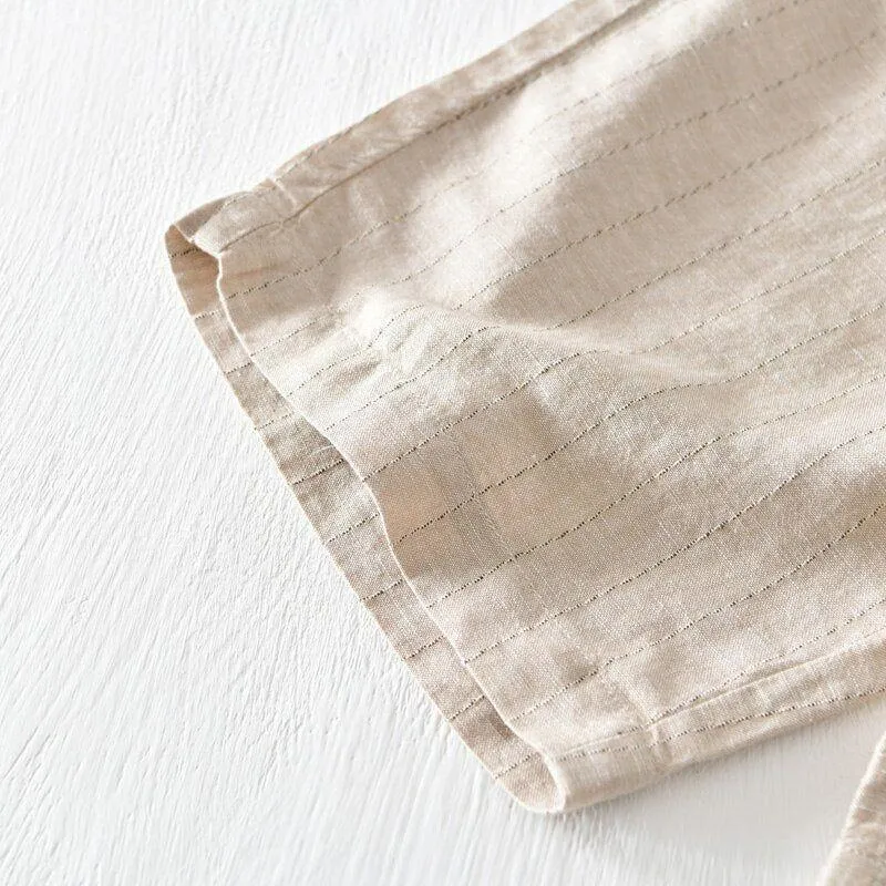 Men's Casual Summer Linen Shorts Striped High Quality Breathable Side Pocket Bermudas