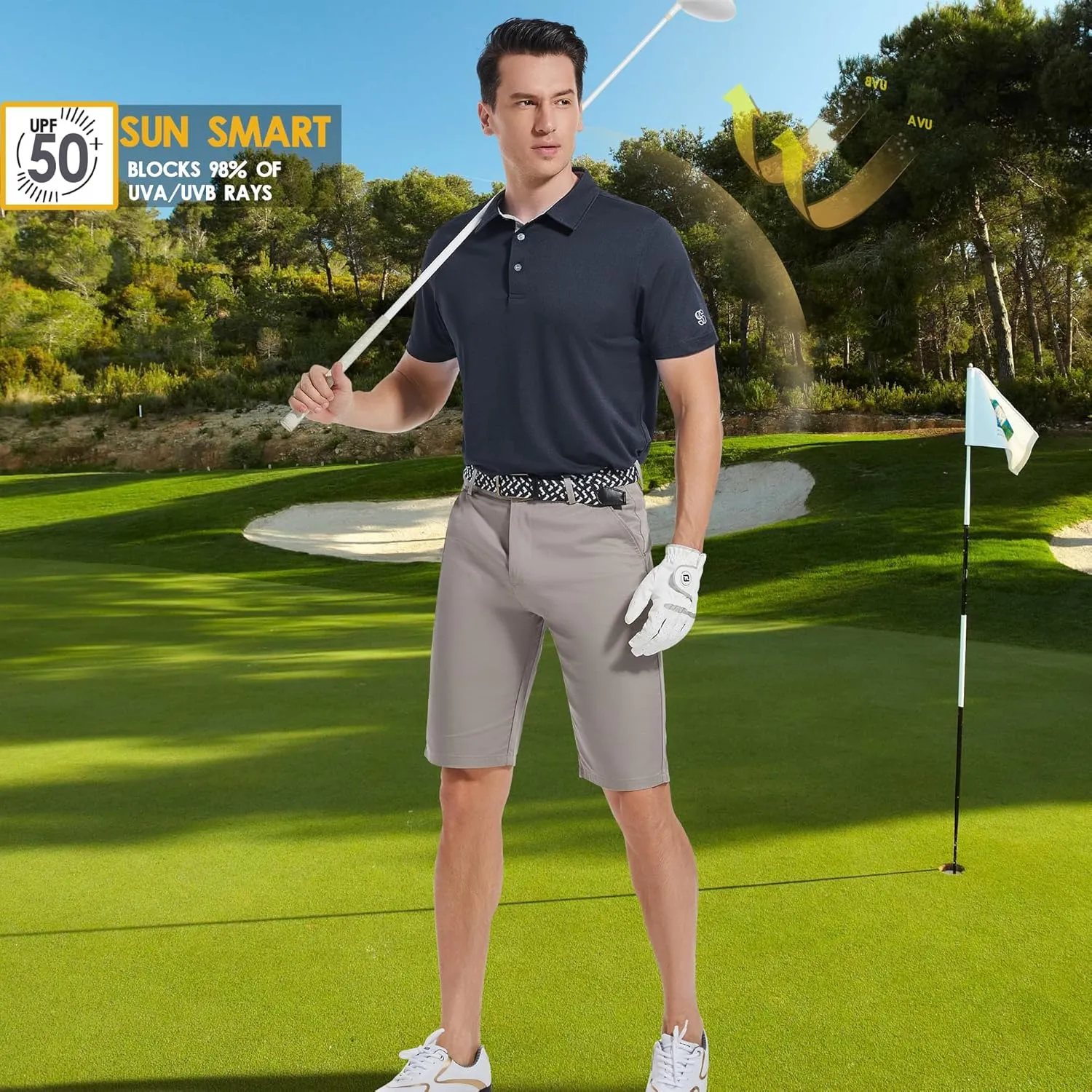 Mens Golf Shirt Short Sleeve Moisture Wicking Dry Fit Performance Solid Casual Pique Collared Golf Polo Shirts for Men
