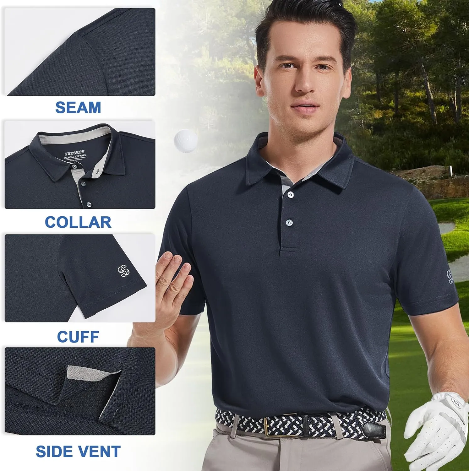 Mens Golf Shirt Short Sleeve Moisture Wicking Dry Fit Performance Solid Casual Pique Collared Golf Polo Shirts for Men