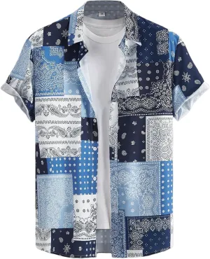 Men's Hawaiian Striped Summer Shirts Button Down Short Sleeve Casual Beach Vacation Shirt