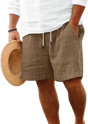 Mens Linen Shorts Flat Front Casual Elastic Waist Drawstring Summer Beach Vacation Shorts with Pocket (9Inch)