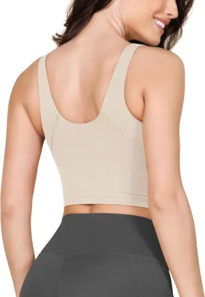 ODODOS Cloud Feeling Tank Bra for Women U Back Wirefree Longline Sports Bra Yoga Crop Top