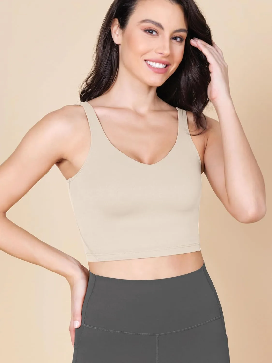 ODODOS Cloud Feeling Tank Bra for Women U Back Wirefree Longline Sports Bra Yoga Crop Top