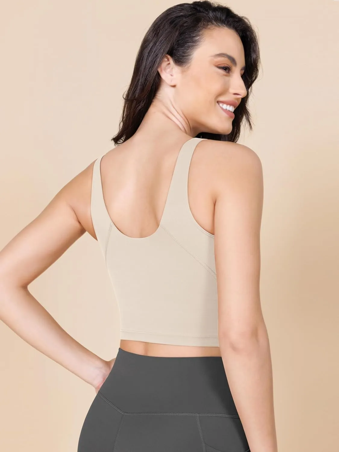 ODODOS Cloud Feeling Tank Bra for Women U Back Wirefree Longline Sports Bra Yoga Crop Top