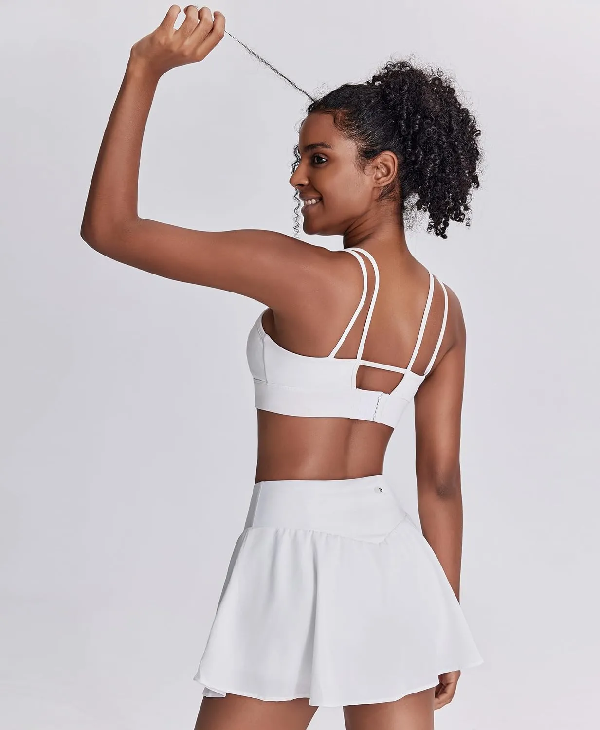 PINSPARK Womens Pleated Tennis Skirt Double Ruffle Golf Skort Tummy Control Athletic Skirts with 3 Pockets Workout Pickleball