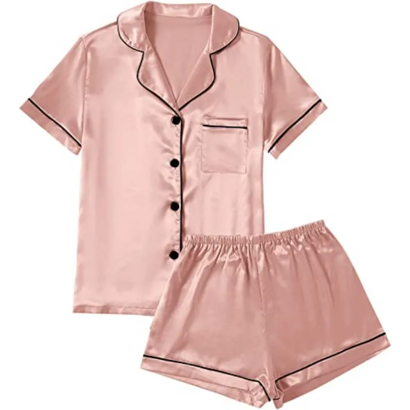 Plain Pajamas Set Short Sleeve With Shorts