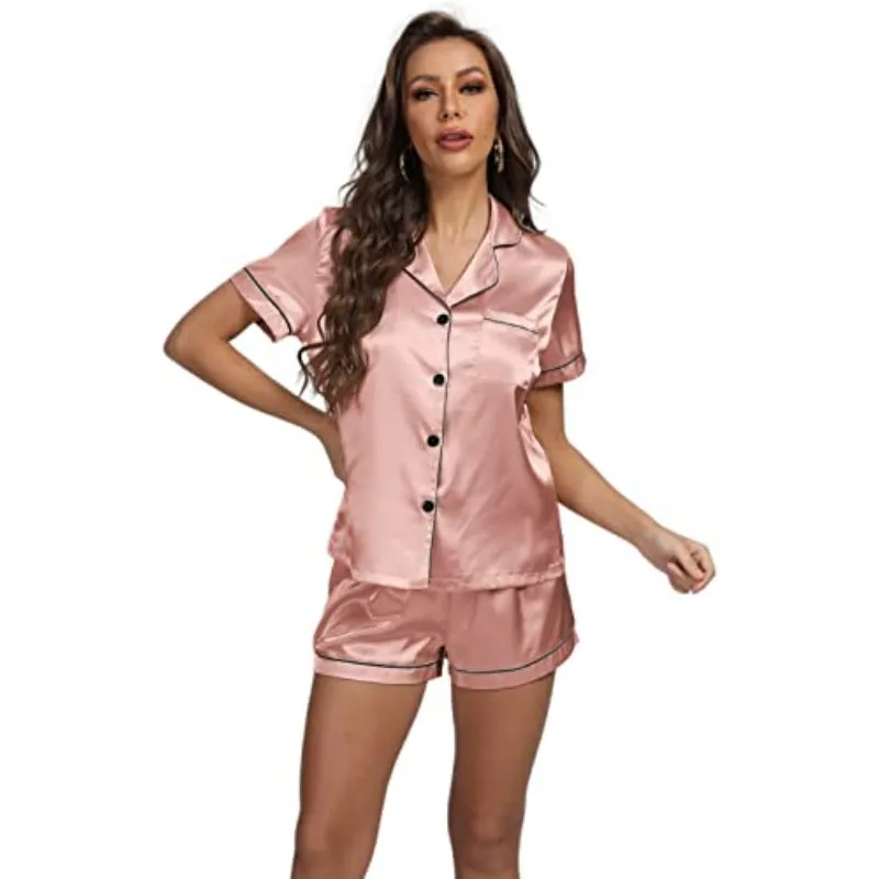 Plain Pajamas Set Short Sleeve With Shorts