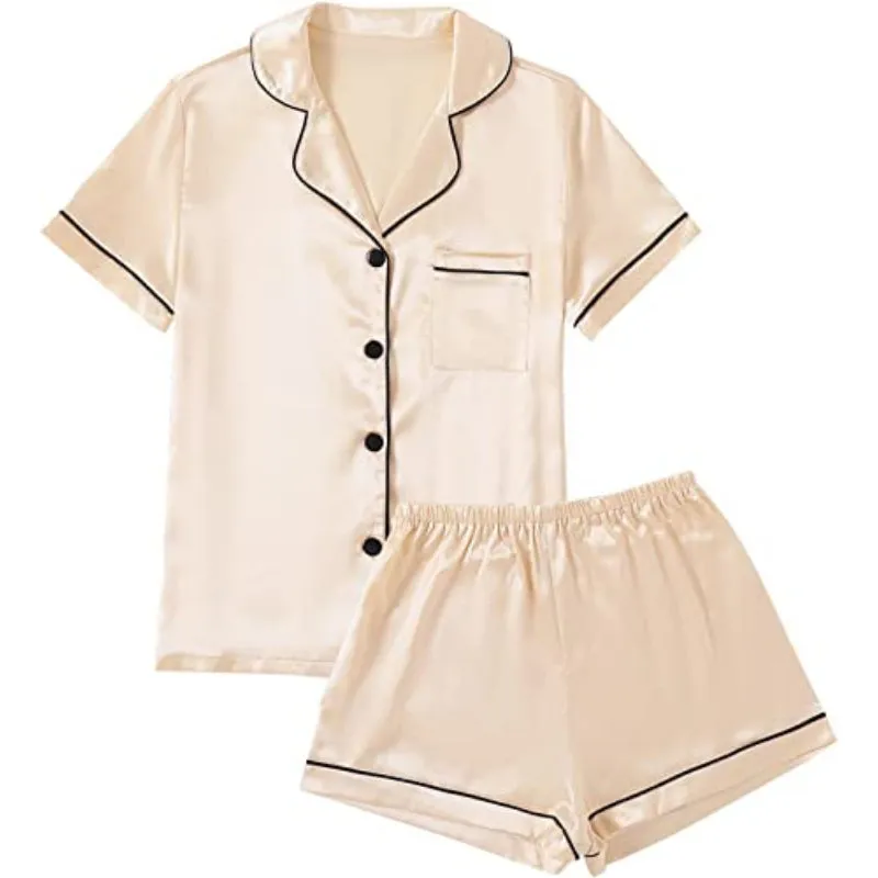 Plain Pajamas Set Short Sleeve With Shorts