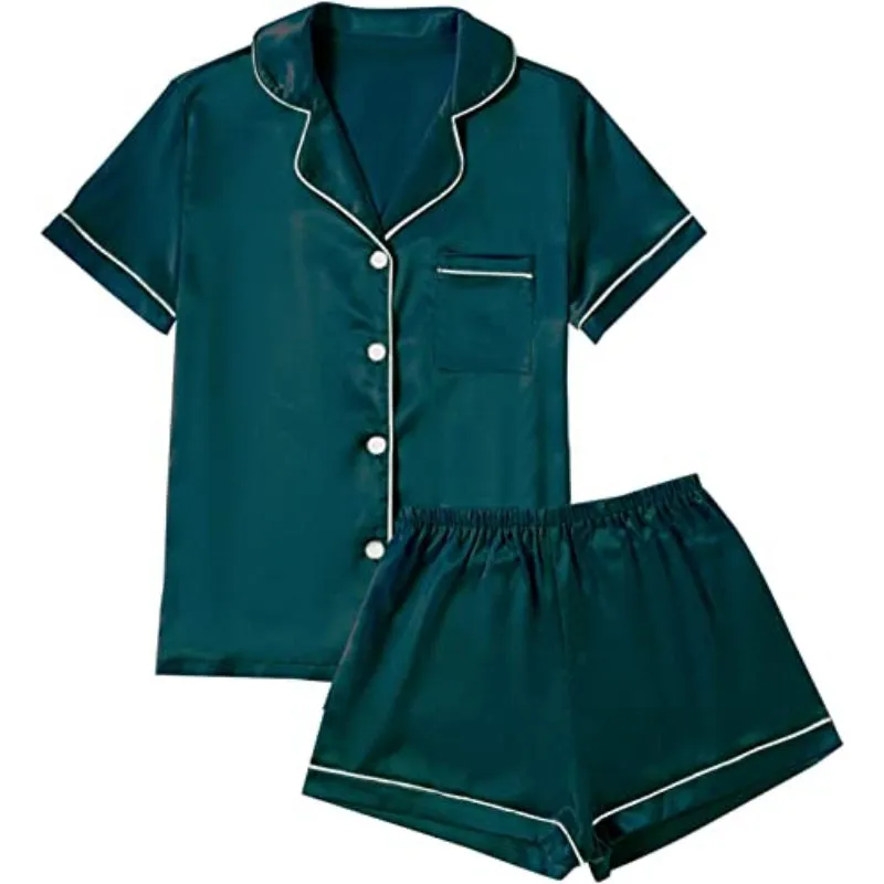 Plain Pajamas Set Short Sleeve With Shorts
