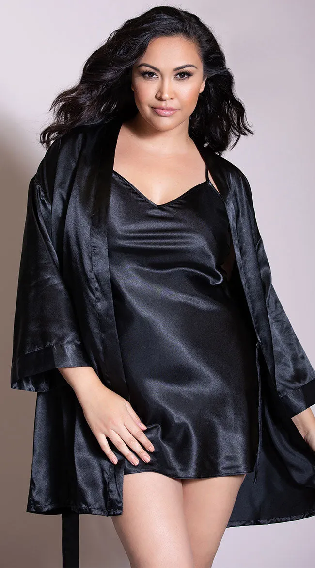Plus Size Charmeuse Babydoll and Robe Set