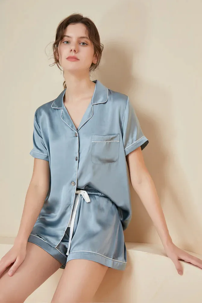 Pure Silk Pajamas Shorts Set For Women
