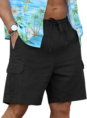 RQP Mens Linen Cargo Shorts Casual Drawstring Shorts Relaxed Fit Summer Beach for Men