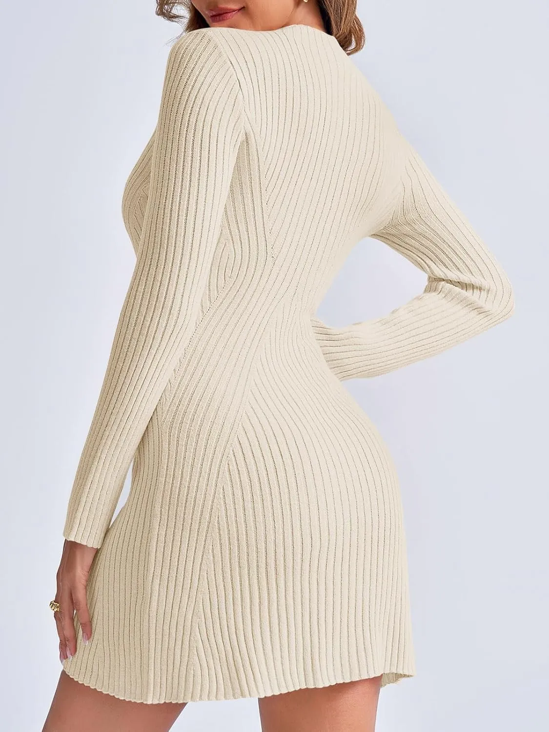 Saodimallsu Womens Long Sleeve Sweater Dress Bodycon Crew Neck 2024 Fall Slimming Knit Mini Dresses