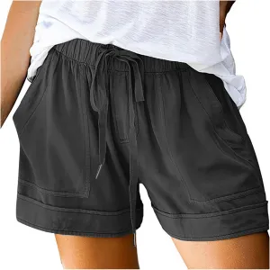Shorts for Women Trendy 2025 Summer Casual Drawstring Elastic Waist Cotton Linen Plus Size Beach Vacation Clothes