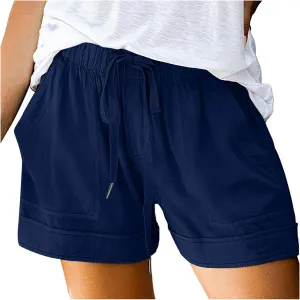 Shorts for Women Trendy 2025 Summer Casual Drawstring Elastic Waist Cotton Linen Plus Size Beach Vacation Clothes
