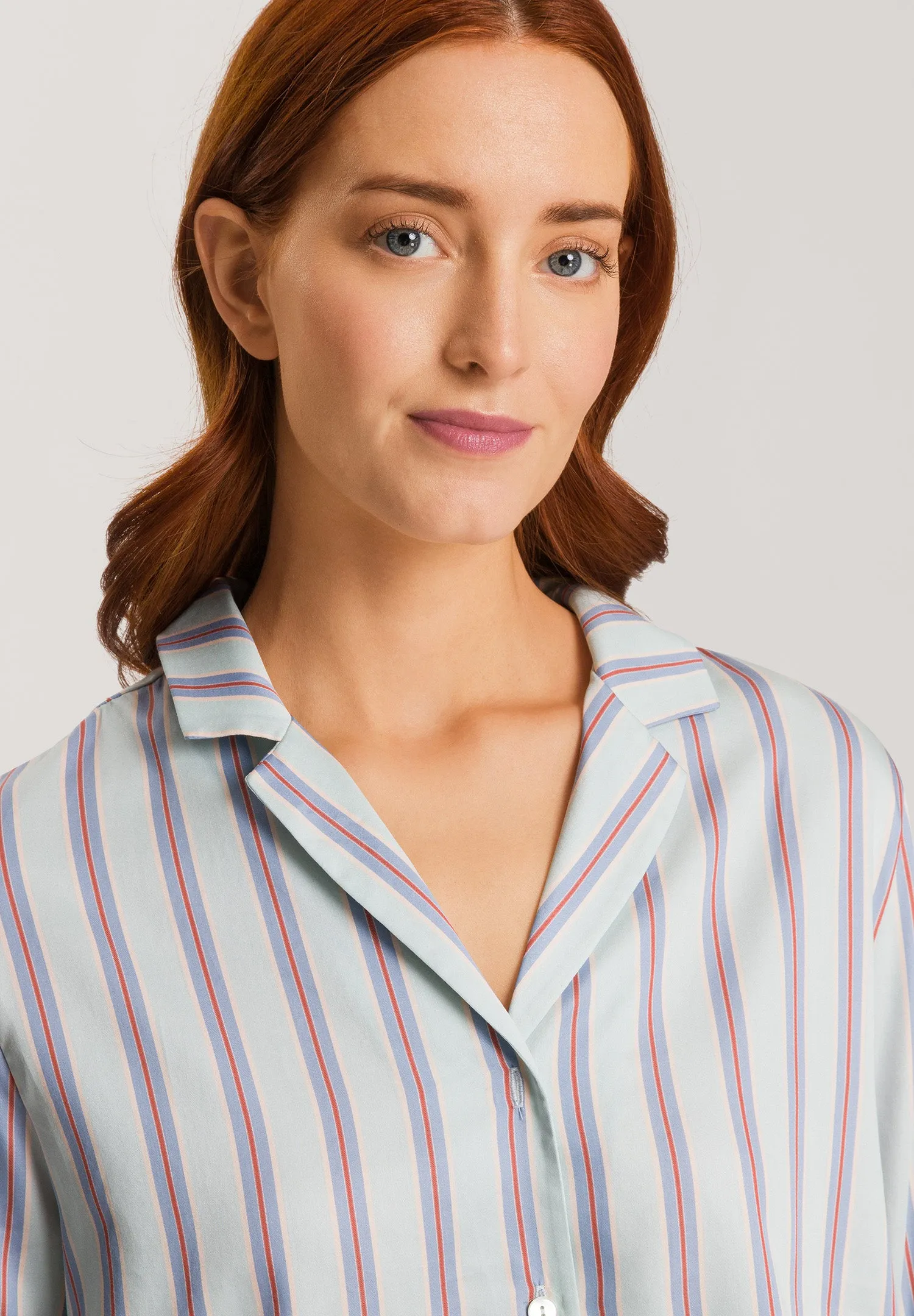 Sleep And Lounge Cotton Button Front Pajama Shirt | Balanced Stripe 74849-2164