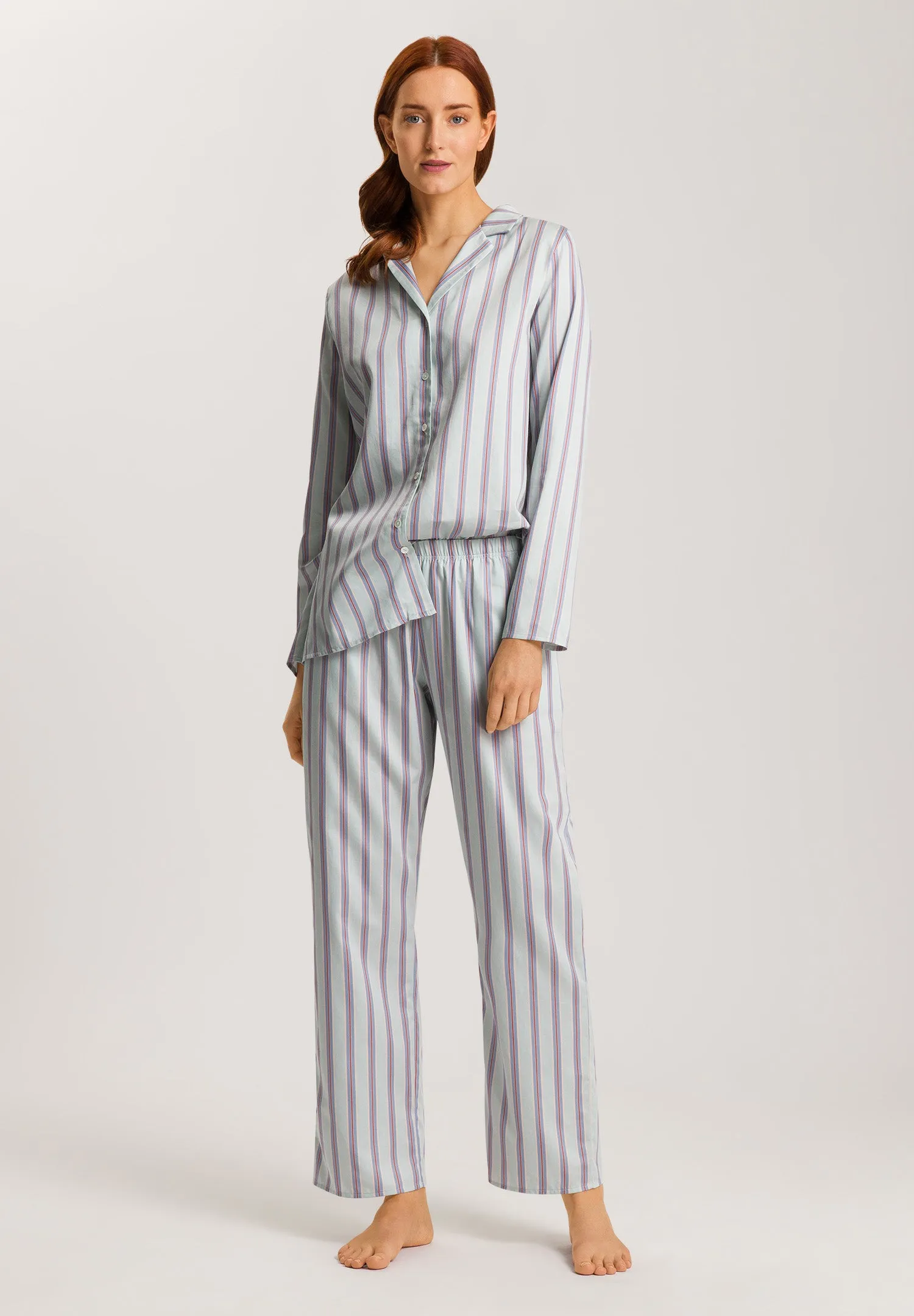 Sleep And Lounge Cotton Button Front Pajama Shirt | Balanced Stripe 74849-2164