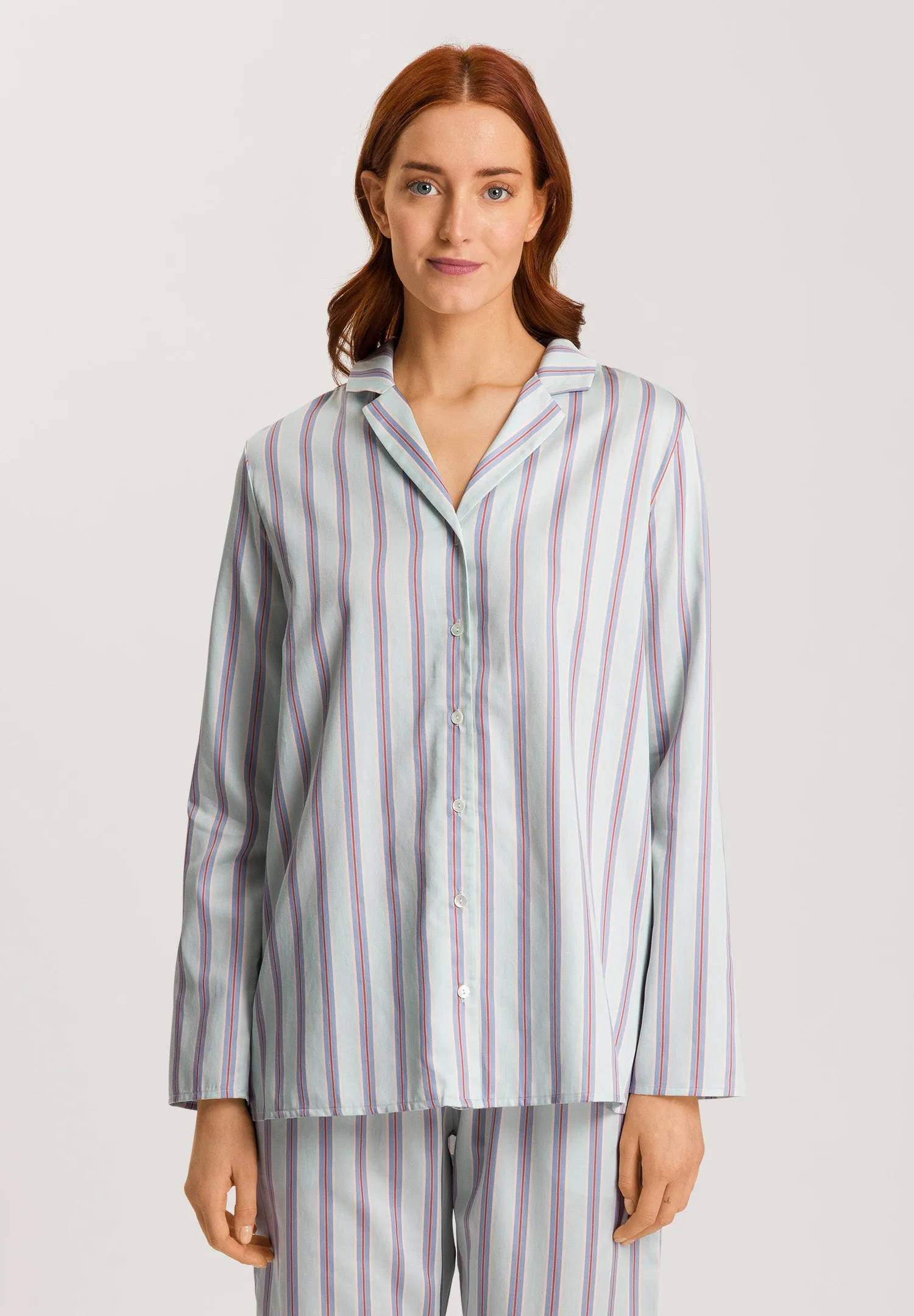Sleep And Lounge Cotton Button Front Pajama Shirt | Balanced Stripe 74849-2164