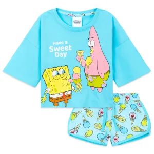 SPONGEBOB SQUAREPANTS Girls Pyjamas,  Cropped T-Shirt & Shorts Nightwear for Girls