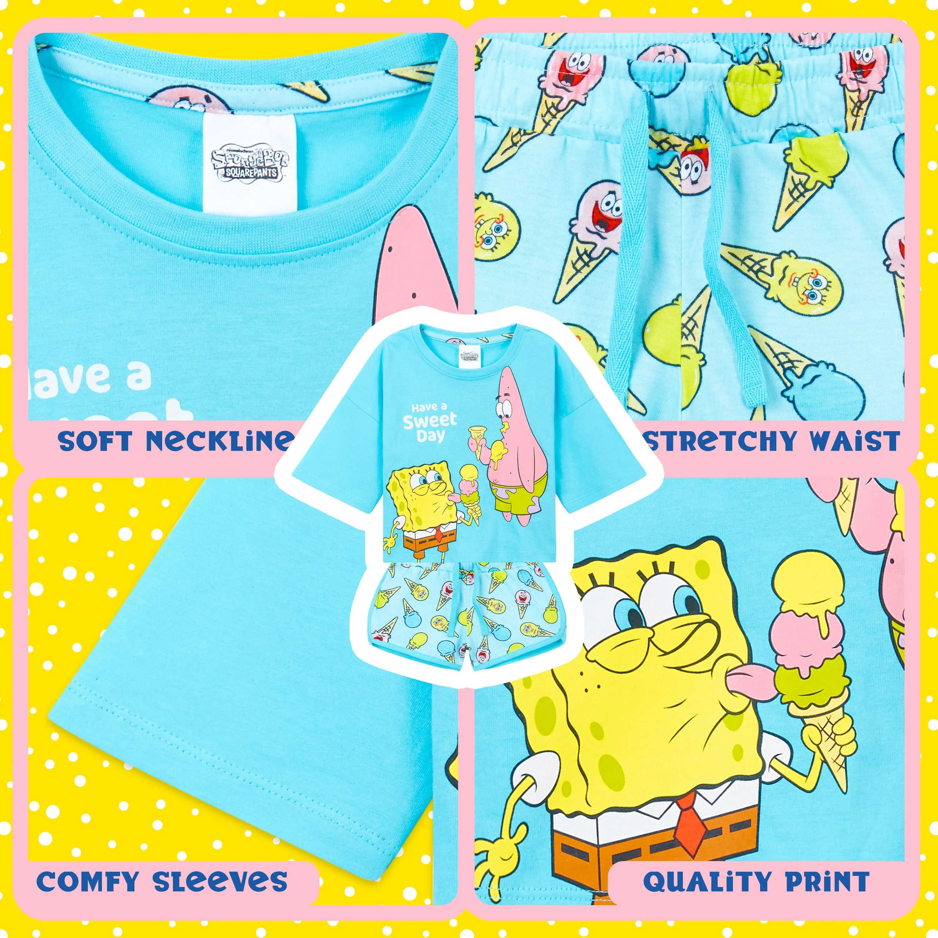 SPONGEBOB SQUAREPANTS Girls Pyjamas,  Cropped T-Shirt & Shorts Nightwear for Girls