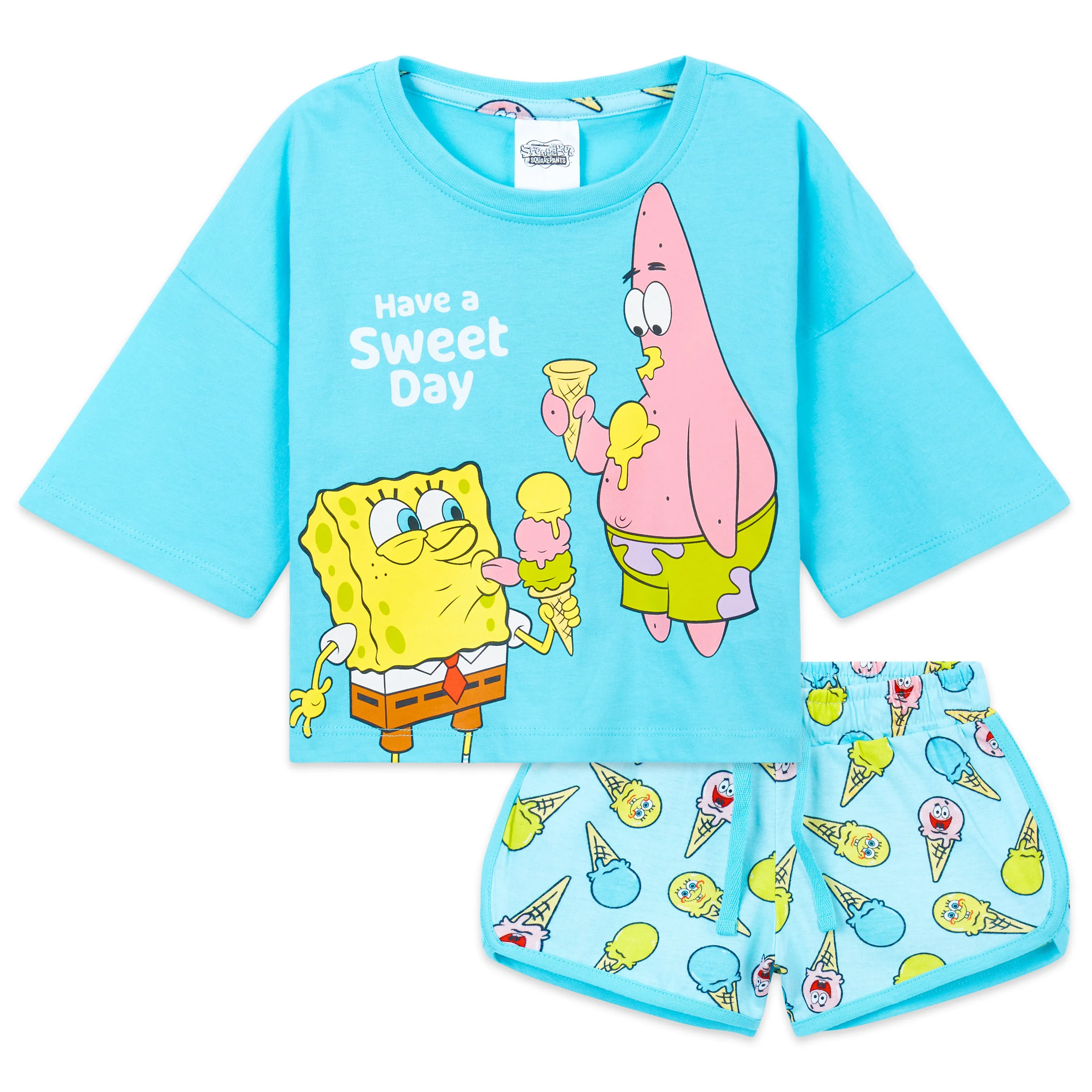 SPONGEBOB SQUAREPANTS Girls Pyjamas,  Cropped T-Shirt & Shorts Nightwear for Girls