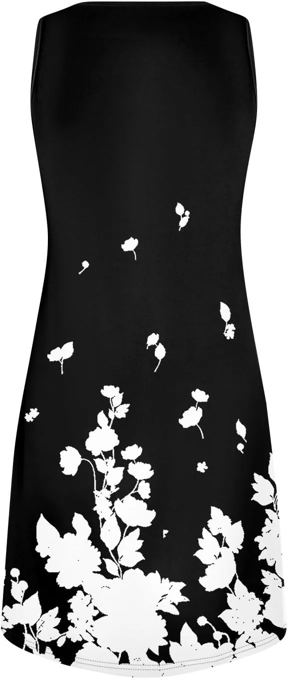 Summer Dresses for Women V Neck Sundresses Casual Beach Tank Dress Floral T Shirt Dresses Loose Sleeveless Sleep Dress