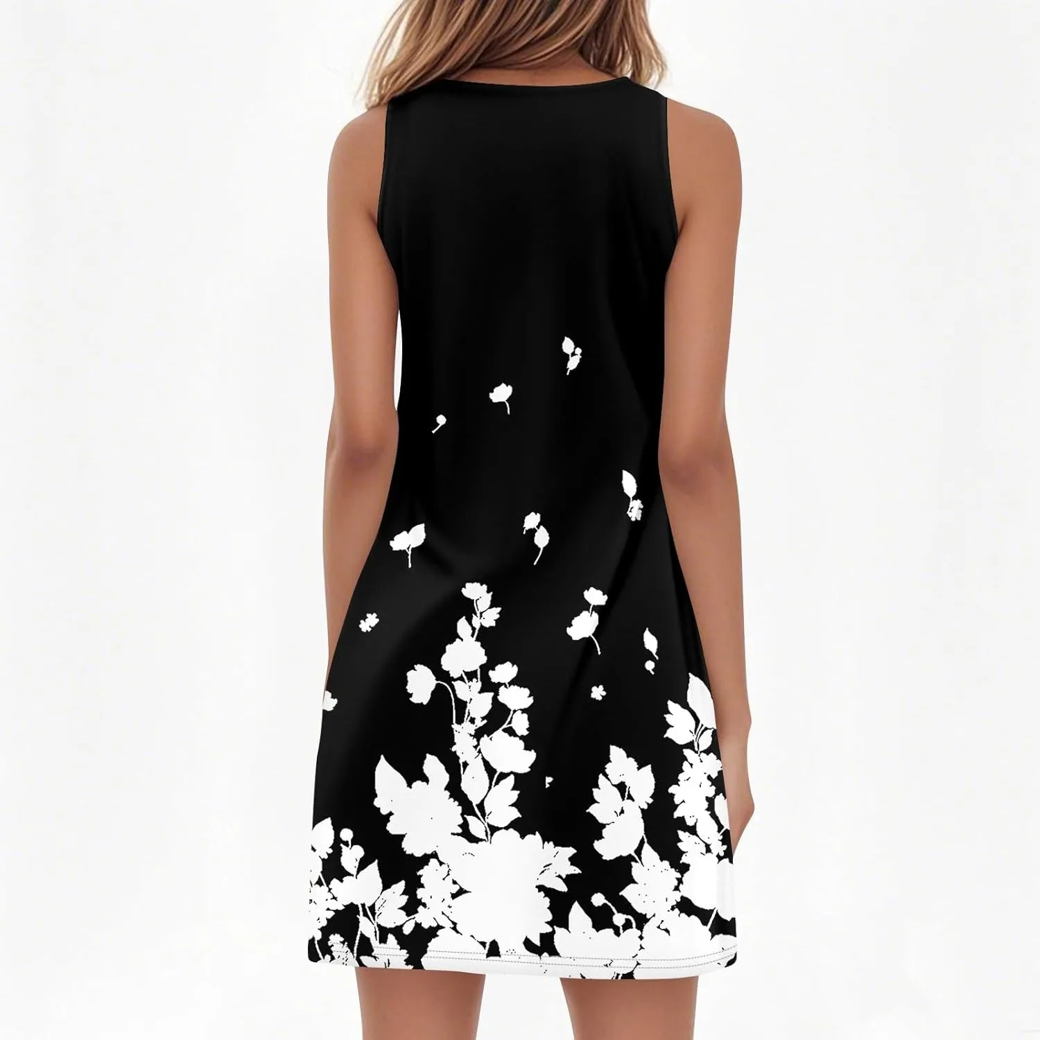 Summer Dresses for Women V Neck Sundresses Casual Beach Tank Dress Floral T Shirt Dresses Loose Sleeveless Sleep Dress