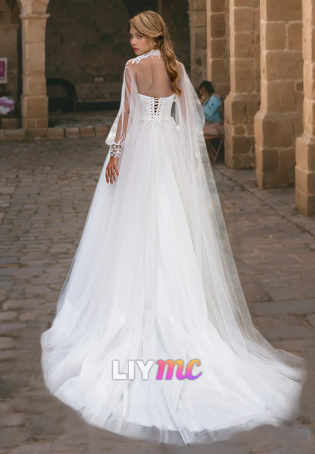 Sweetheart Sleeveless Tulle Sequins A-Line Beach Wedding Dress
