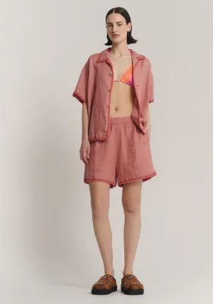 TALES HAND CROCHET TRIMMED WOMENS LINEN SHORT PINK