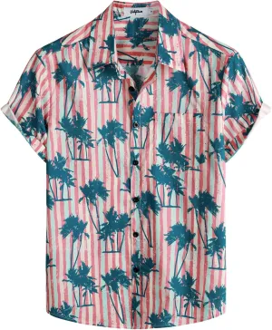 VATPAVE Mens Floral Hawaiian Shirt Casual Button Down Short Sleeve Aloha Beach Shirts
