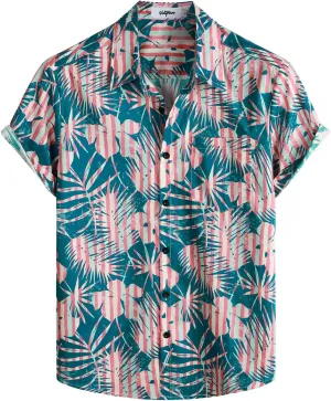 VATPAVE Mens Floral Hawaiian Shirt Casual Button Down Short Sleeve Aloha Beach Shirts