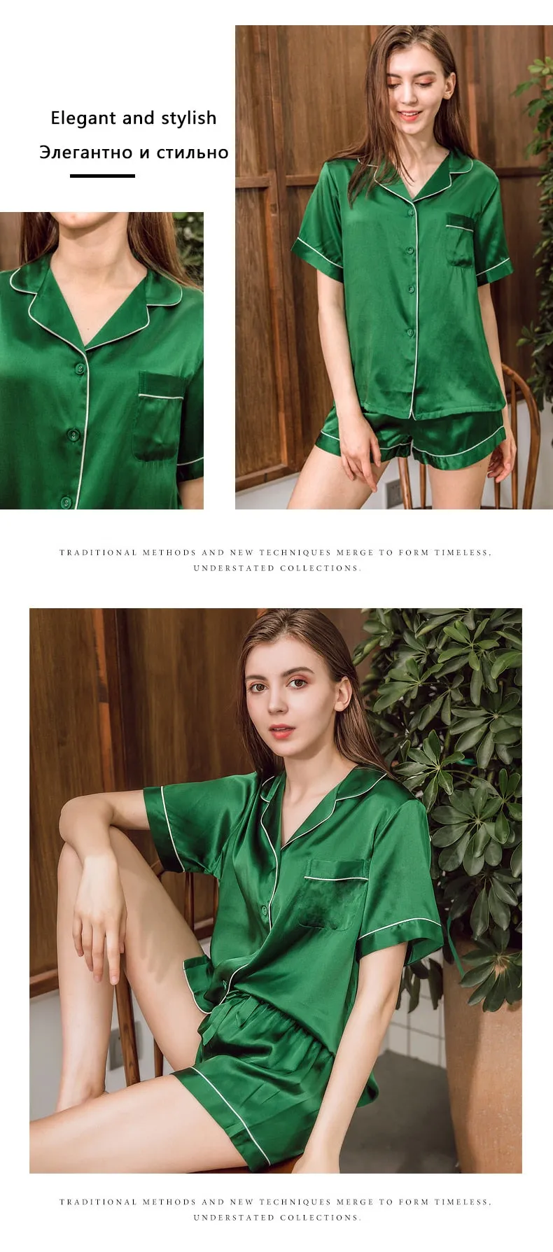 VenusFox SILK PAJAMA suit short sleeve sleepwear two-piece silk