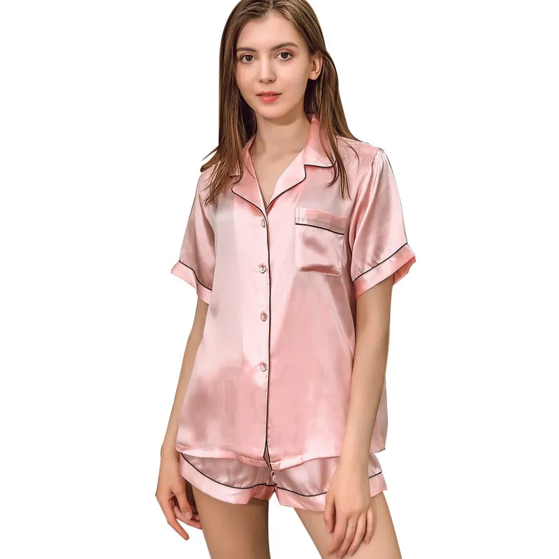 VenusFox SILK PAJAMA suit short sleeve sleepwear two-piece silk