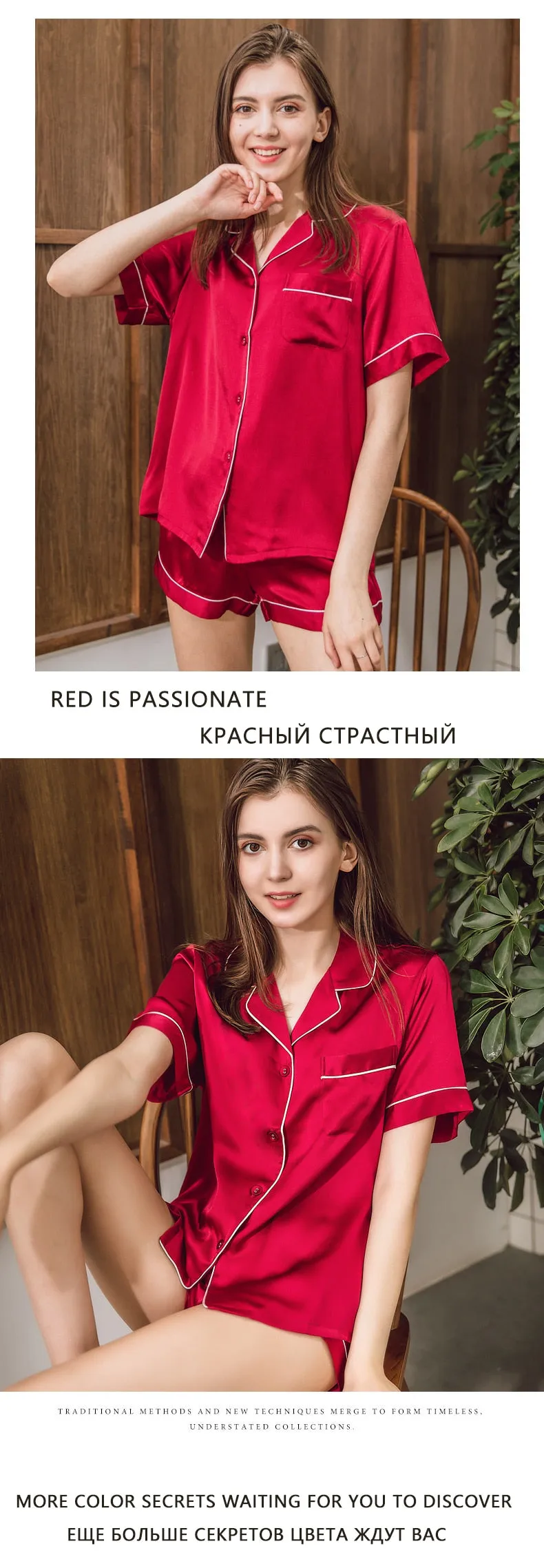 VenusFox SILK PAJAMA suit short sleeve sleepwear two-piece silk
