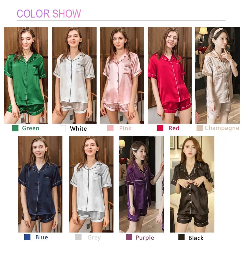 VenusFox SILK PAJAMA suit short sleeve sleepwear two-piece silk