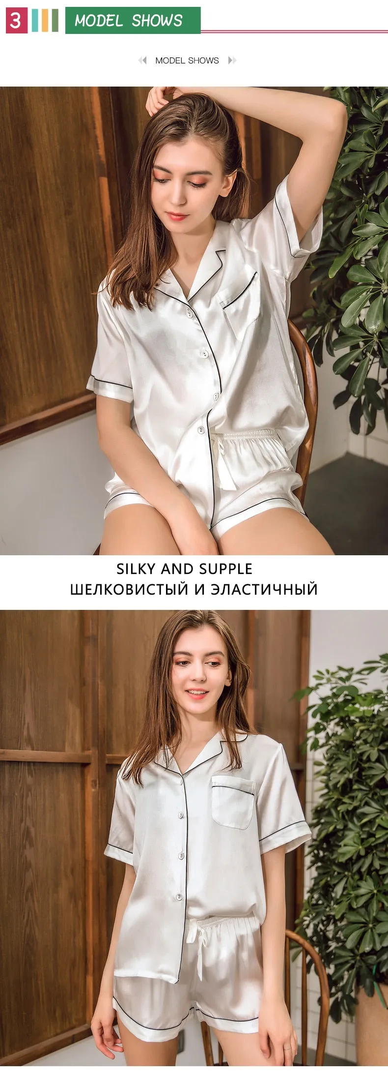 VenusFox SILK PAJAMA suit short sleeve sleepwear two-piece silk