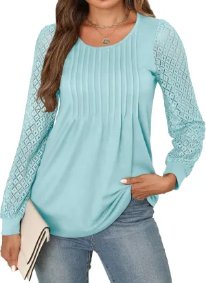 Womens Lace Long Sleeve Shirts Dressy Causal Work Blouses Flowy Tunic Tops Summer Trendy Business Outfits